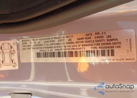 2012 Volkswagen Beetle 2.5L из США, поврежденный, VIN 3VWJP7ATXCM605871